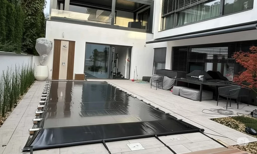 Prekrivač za bazen sa crnom PVC ceradom i aluminijumskim cevima - izrada Luna cerade i tende